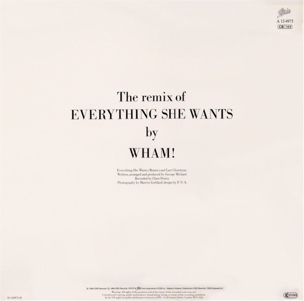 Wham! : Everything She Wants (Remix) (12", Maxi)