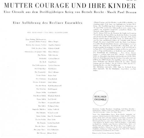 Berliner Ensemble - Bertolt Brecht Musik: Paul Dessau : Mutter Courage Und Ihre Kinder (Box + 3xLP, Mono, Lig)