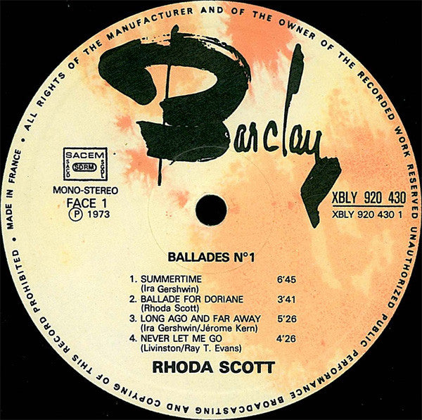 Rhoda Scott : À L'Orgue Hammond - Ballades № 1 (LP, Album)