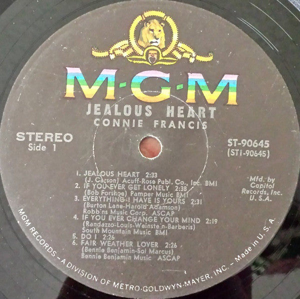 Connie Francis : Jealous Heart (LP, Album, Club)