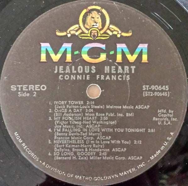 Connie Francis : Jealous Heart (LP, Album, Club)