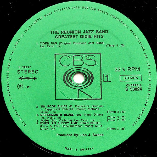 The Reunion Jazz Band : Greatest Dixie Hits (LP)