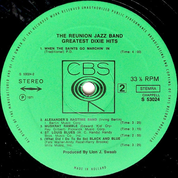 The Reunion Jazz Band : Greatest Dixie Hits (LP)
