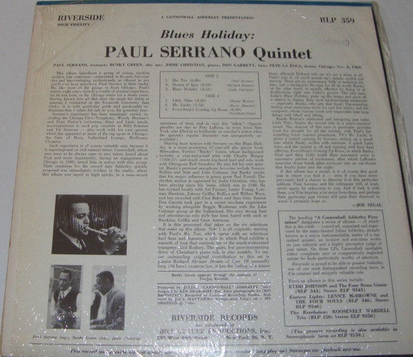Paul Serrano Quintet : Blues Holiday (LP, Album, Mono)