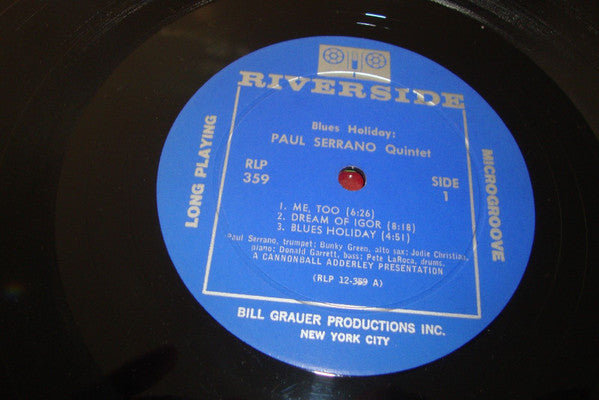Paul Serrano Quintet : Blues Holiday (LP, Album, Mono)
