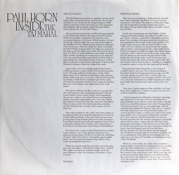 Paul Horn : Inside The Taj Mahal (LP)