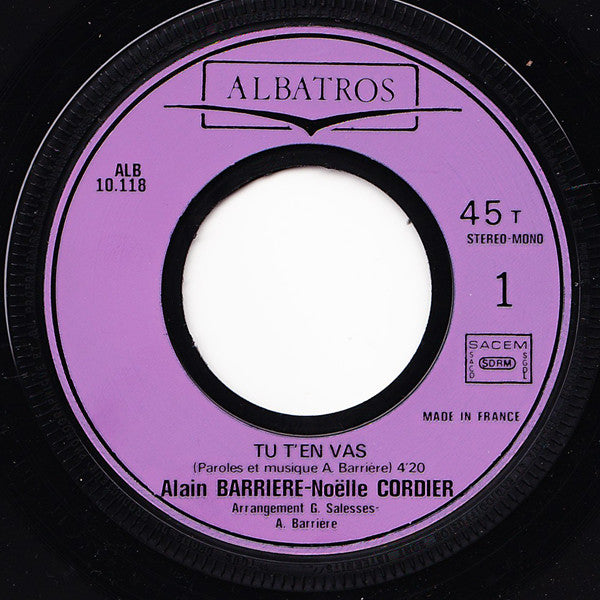 Alain Barrière : Tu T'en Vas / Un Poete (7", RE)