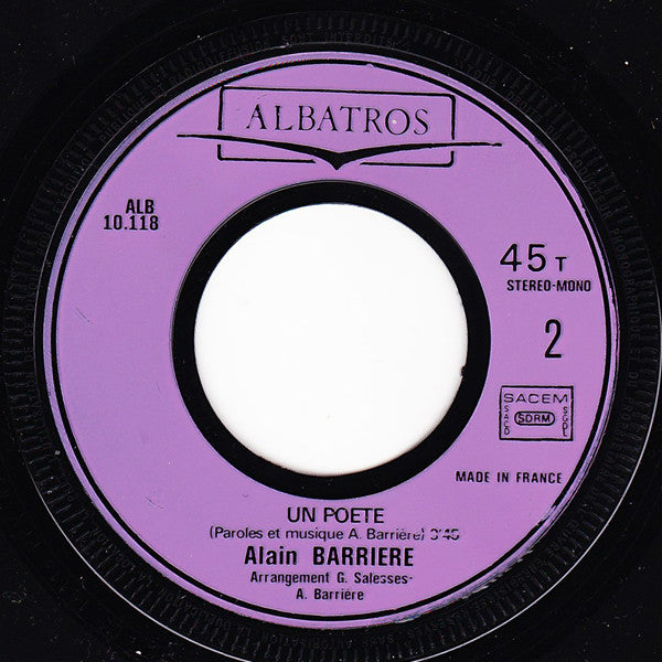 Alain Barrière : Tu T'en Vas / Un Poete (7", RE)