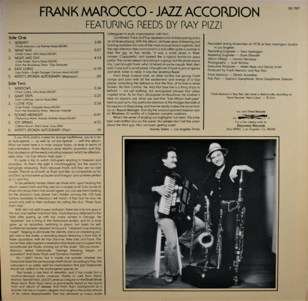 Frank Marocco Featuring Reeds By Ray Pizzi : Jazz Accordion (LP, Album)