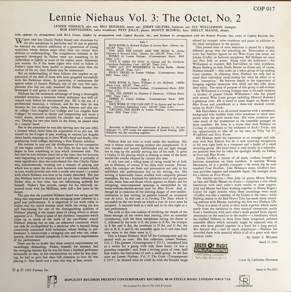 Lennie Niehaus : Vol. 3: The Octet, No. 2 (LP, Mono, RE)