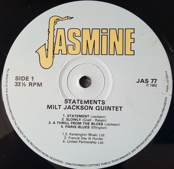 The Milt Jackson Quartet : Statements (LP, Album, RE)