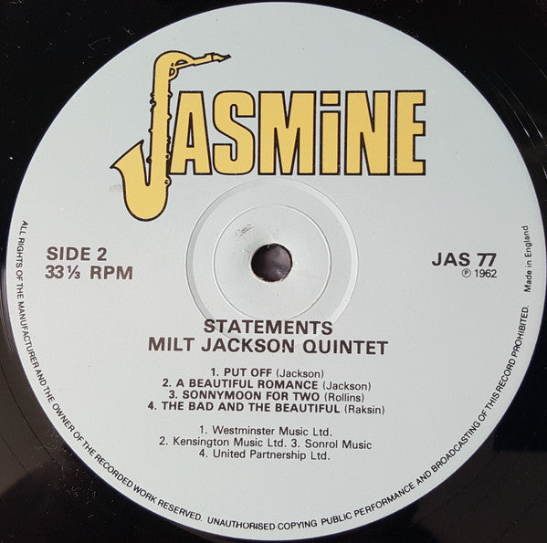 The Milt Jackson Quartet : Statements (LP, Album, RE)