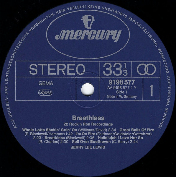 Jerry Lee Lewis : Breathless (22 Rock N Roll Recordings) (2xLP, Comp, Gat)