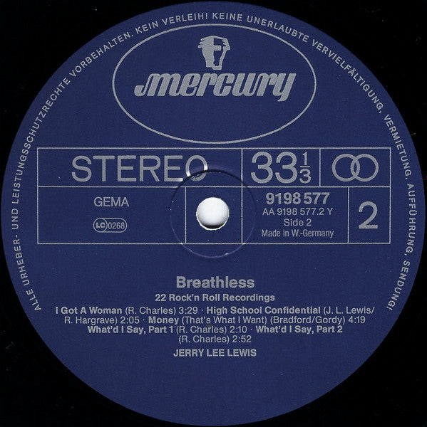 Jerry Lee Lewis : Breathless (22 Rock N Roll Recordings) (2xLP, Comp, Gat)