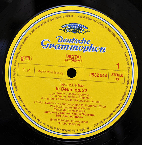 Hector Berlioz - London Symphony Chorus, London Philharmonic Choir, Wooburn Singers, Francisco Araiza, European Union Youth Orchestra, Claudio Abbado : Te Deum (LP, Album)
