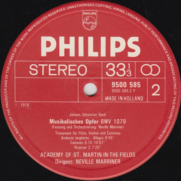 Johann Sebastian Bach, The Academy Of St. Martin-in-the-Fields, Sir Neville Marriner : Das Musikalische Opfer = The Musical Offering BWV 1079 (LP)