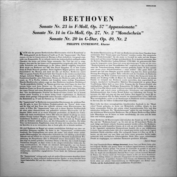 Ludwig van Beethoven - Philippe Entremont : Sonaten (Nr. 23 In F-moll "Appassionata", Nr. 14 In Cis-moll "Mondschein", Nr. 20 In G-dur, Op. 49, Nr.2) (LP, Album)