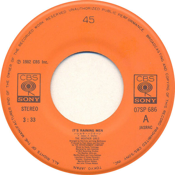 The Weather Girls : It's Raining Men = ハレルヤ・ハリケーン (7", Single)