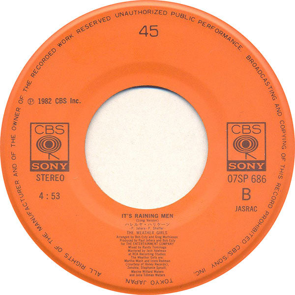 The Weather Girls : It's Raining Men = ハレルヤ・ハリケーン (7", Single)