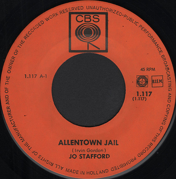 Jo Stafford : Allentown Jail / Thank You For Calling (7", Single, Red)