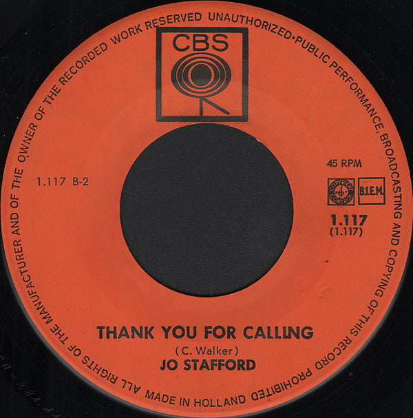Jo Stafford : Allentown Jail / Thank You For Calling (7", Single, Red)
