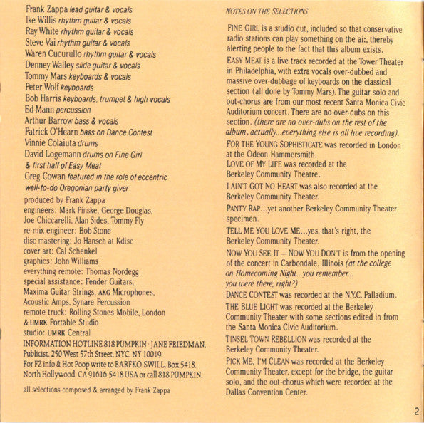 Frank Zappa : Tinseltown Rebellion (CD, Album, RE)