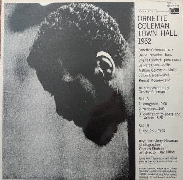 Ornette Coleman : Town Hall, 1962 (LP, Album, RE)