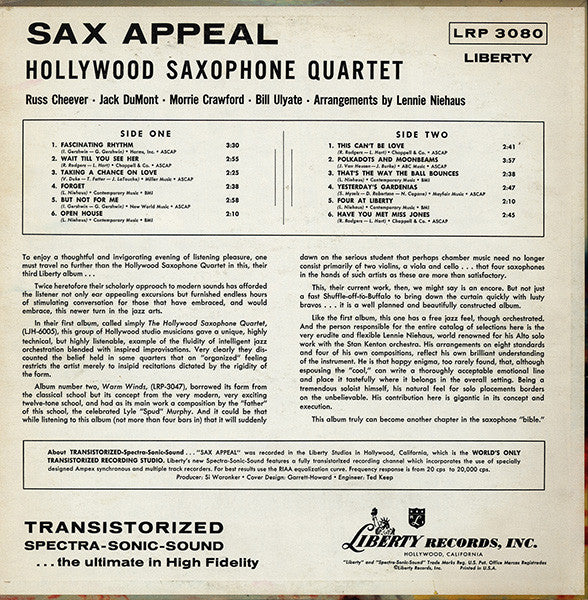 Hollywood Saxophone Quartet : Sax Appeal (LP, Album, Mono)