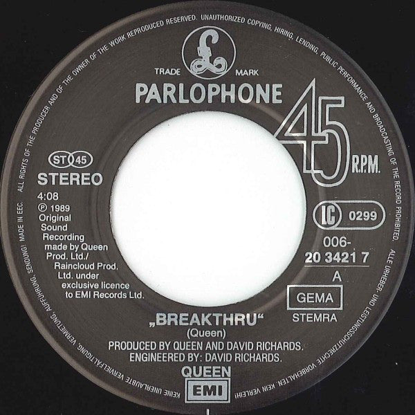 Queen : Breakthru (7", Single)