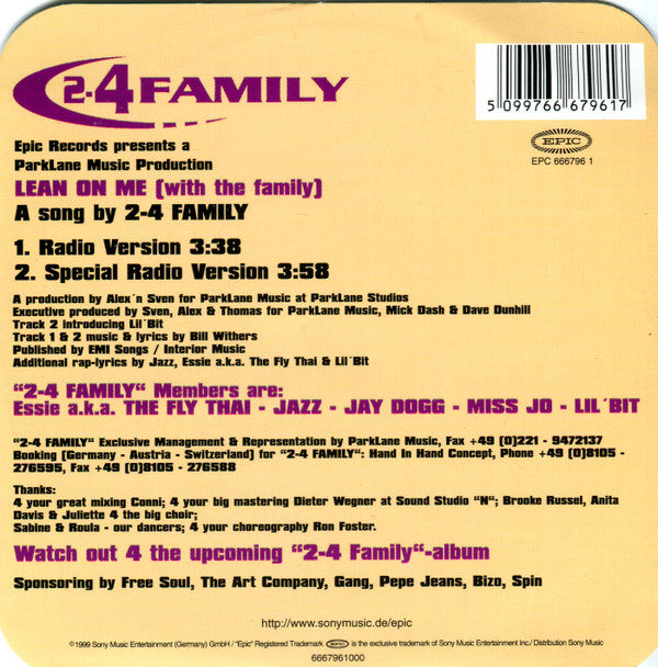 2-4 Family : Lean On Me (With The Family) (CD, Single, Car)