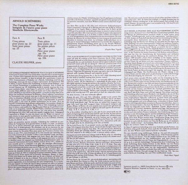Arnold Schoenberg – Claude Helffer : The Complete Piano Works (LP, RE, RP)