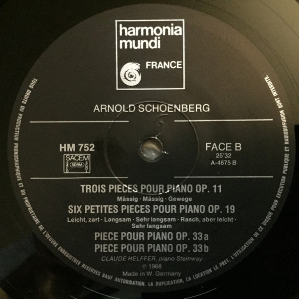 Arnold Schoenberg – Claude Helffer : The Complete Piano Works (LP, RE, RP)