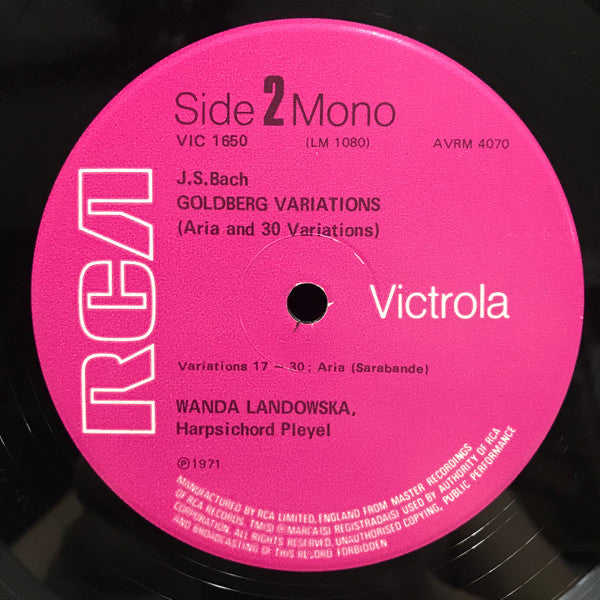 Johann Sebastian Bach - Wanda Landowska : Goldberg Variations (LP, Mono, RE)