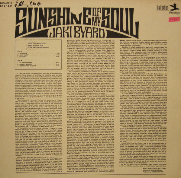 Jaki Byard Trio : Sunshine Of My Soul (LP, Album)
