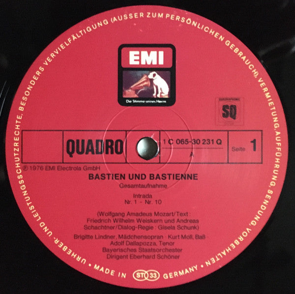 Wolfgang Amadeus Mozart, Brigitte Lindner, Adolf Dallapozza, Kurt Moll, Bayerisches Staatsorchester, Eberhard Schoener : Bastien Und Bastienne (LP, Quad)