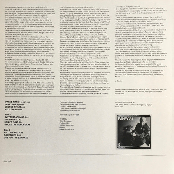 Warne Marsh With Hank Jones, George Mraz And Mel Lewis : Star Highs (LP, Album)
