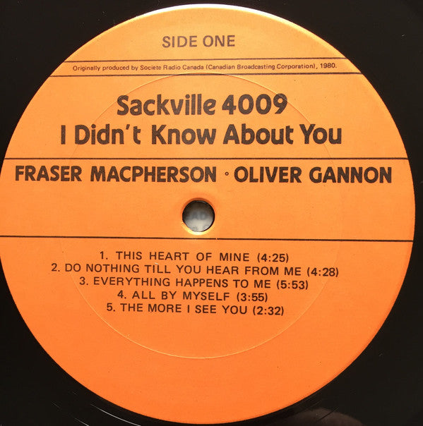Fraser MacPherson & Oliver Gannon : I Didn't Know About You (LP, Album)