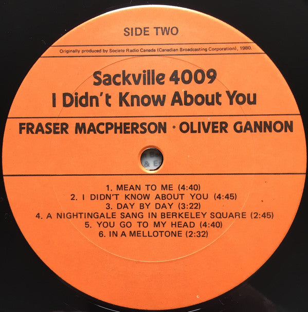 Fraser MacPherson & Oliver Gannon : I Didn't Know About You (LP, Album)