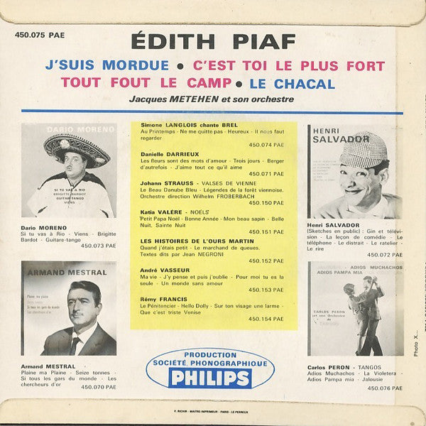 Edith Piaf : J'suis Mordue (7", EP, Mono)