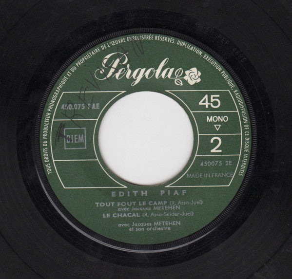 Edith Piaf : J'suis Mordue (7", EP, Mono)