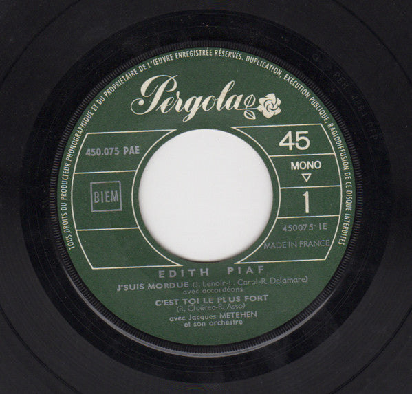 Edith Piaf : J'suis Mordue (7", EP, Mono)