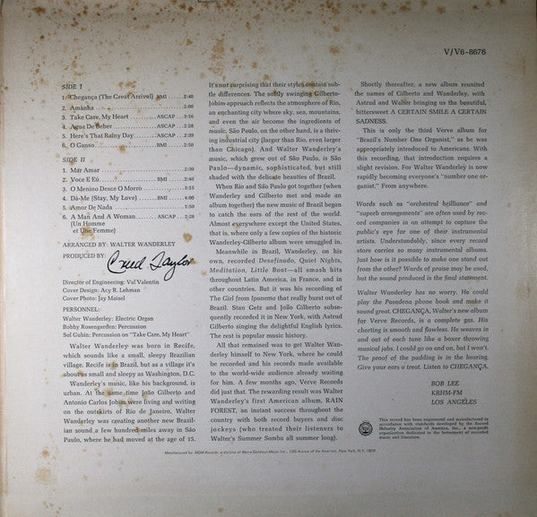 Walter Wanderley Trio : Cheganca (LP, Album)