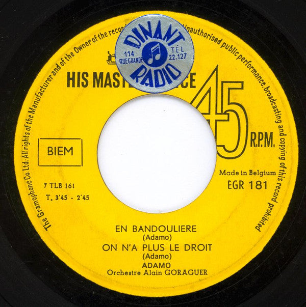 Adamo : En Bandoulière / On N'A Plus Le Droit / Tenez Vous Bien / Que Le Temps S'arrête (7", EP)