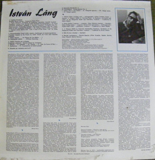 Lang István : Laudate Hominem Cantata / Chamber Cantata / Musica Funebre / Monodia Per Clarinetto Solo / Quartetto D'archi No. 2  (LP)