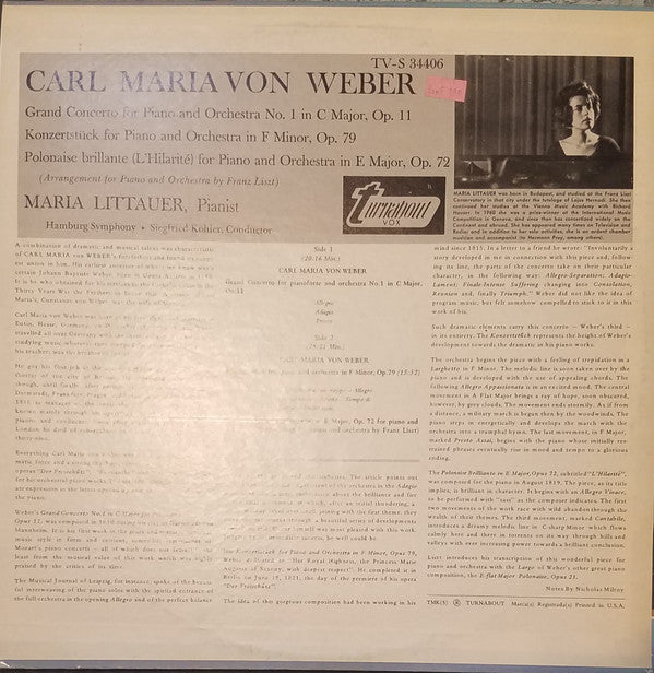 Carl Maria Von Weber, Maria Littauer : Works For Piano And Orchestra (LP)