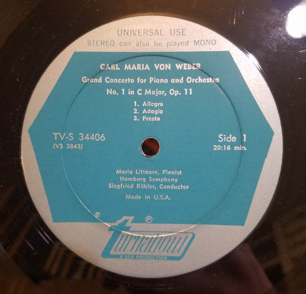 Carl Maria Von Weber, Maria Littauer : Works For Piano And Orchestra (LP)