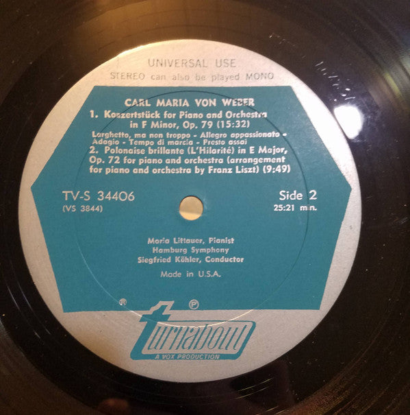 Carl Maria Von Weber, Maria Littauer : Works For Piano And Orchestra (LP)