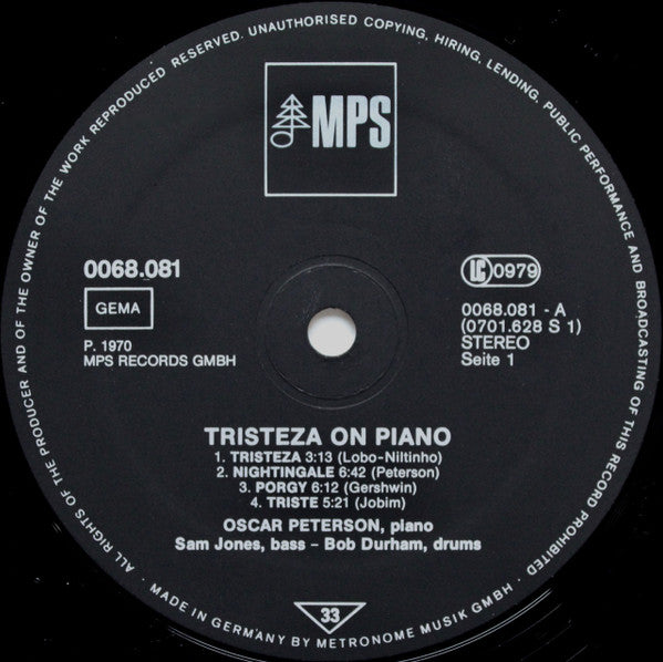 The Oscar Peterson Trio : Tristeza On Piano (LP, Album, RE, Gat)