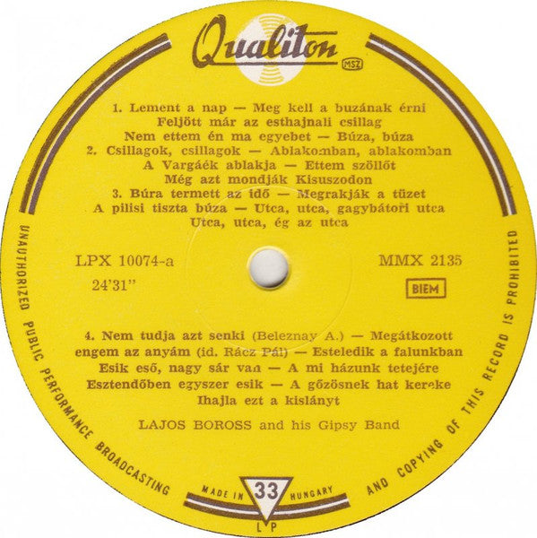 Boross Lajos És Zenekara : Songs Of The Puszta (LP, Album)