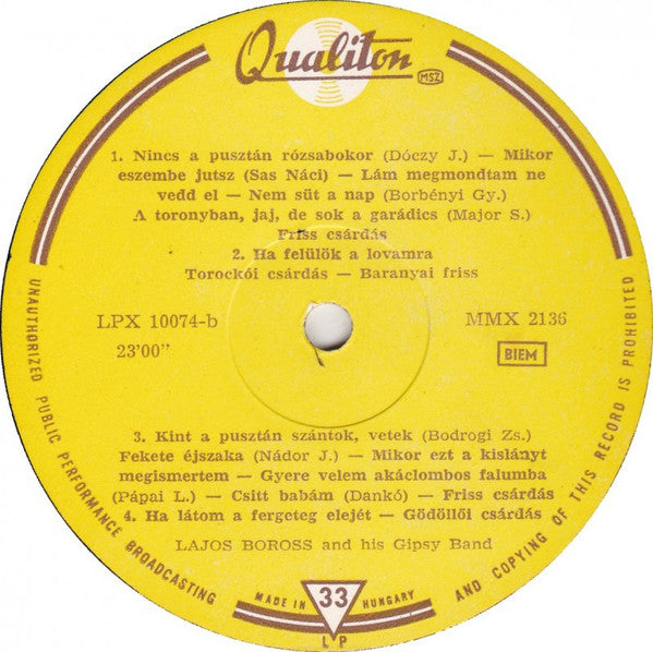 Boross Lajos És Zenekara : Songs Of The Puszta (LP, Album)